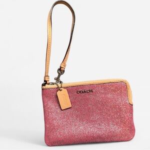 Coach Pink and Tan Wristlet Clutch
